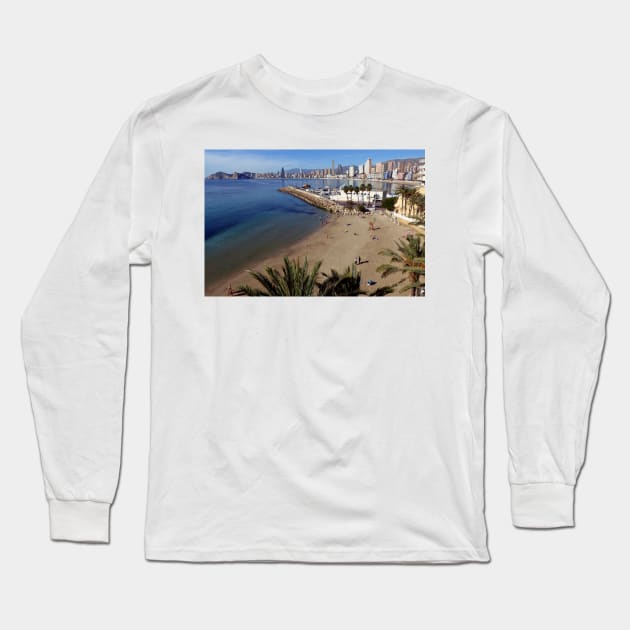 Benidorm Mal Pas Beach Costa Blanca Spain Long Sleeve T-Shirt by AndyEvansPhotos